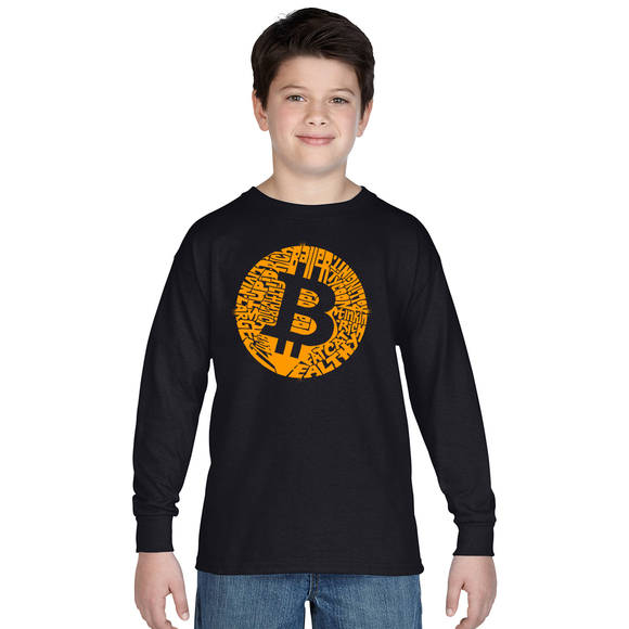 LA Pop Art Other - Boy's Word Art Long Sleeve - Bitcoin